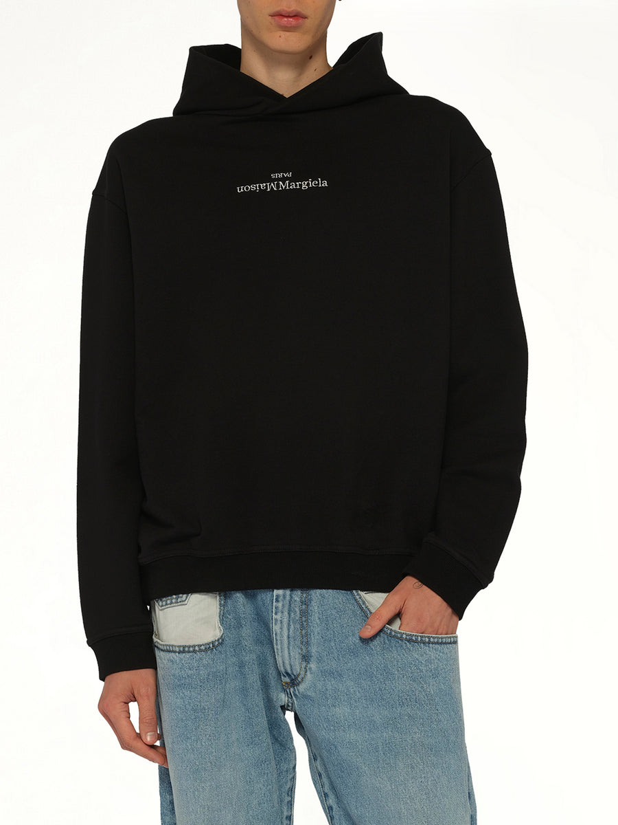 Upside Down Logo Hoodie in Black