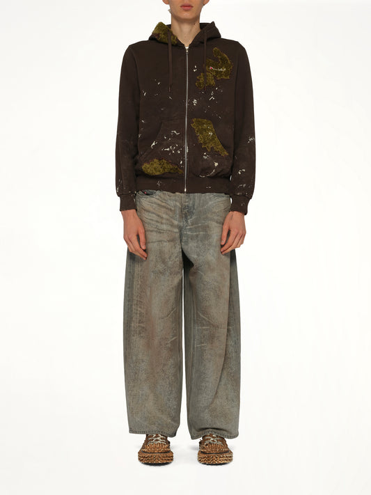 Moss-Grown Embroidery Hoodie in Brown