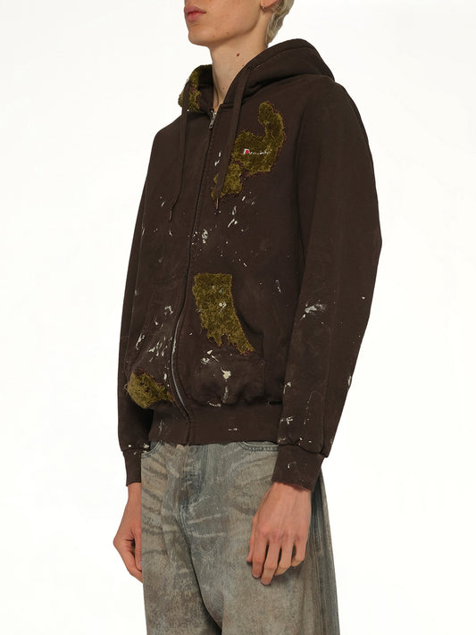 Moss-Grown Embroidery Hoodie in Brown