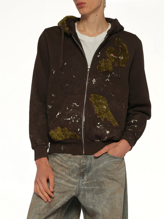 Moss-Grown Embroidery Hoodie in Brown