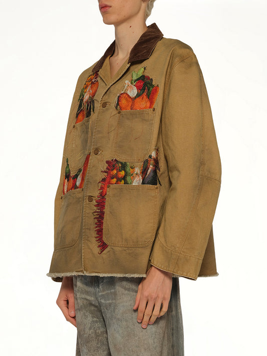 Vegetable Embroidery Work Jacket in Beige