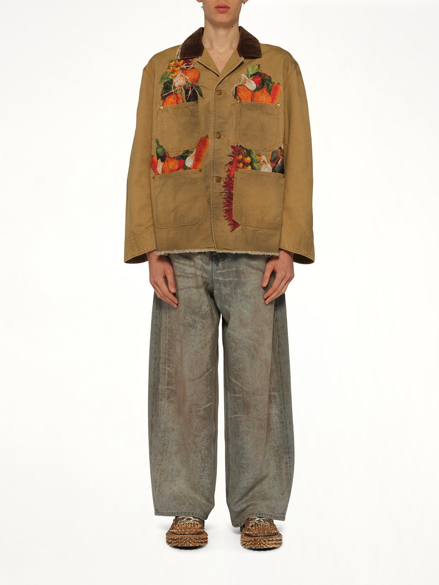 Vegetable Embroidery Work Jacket in Beige