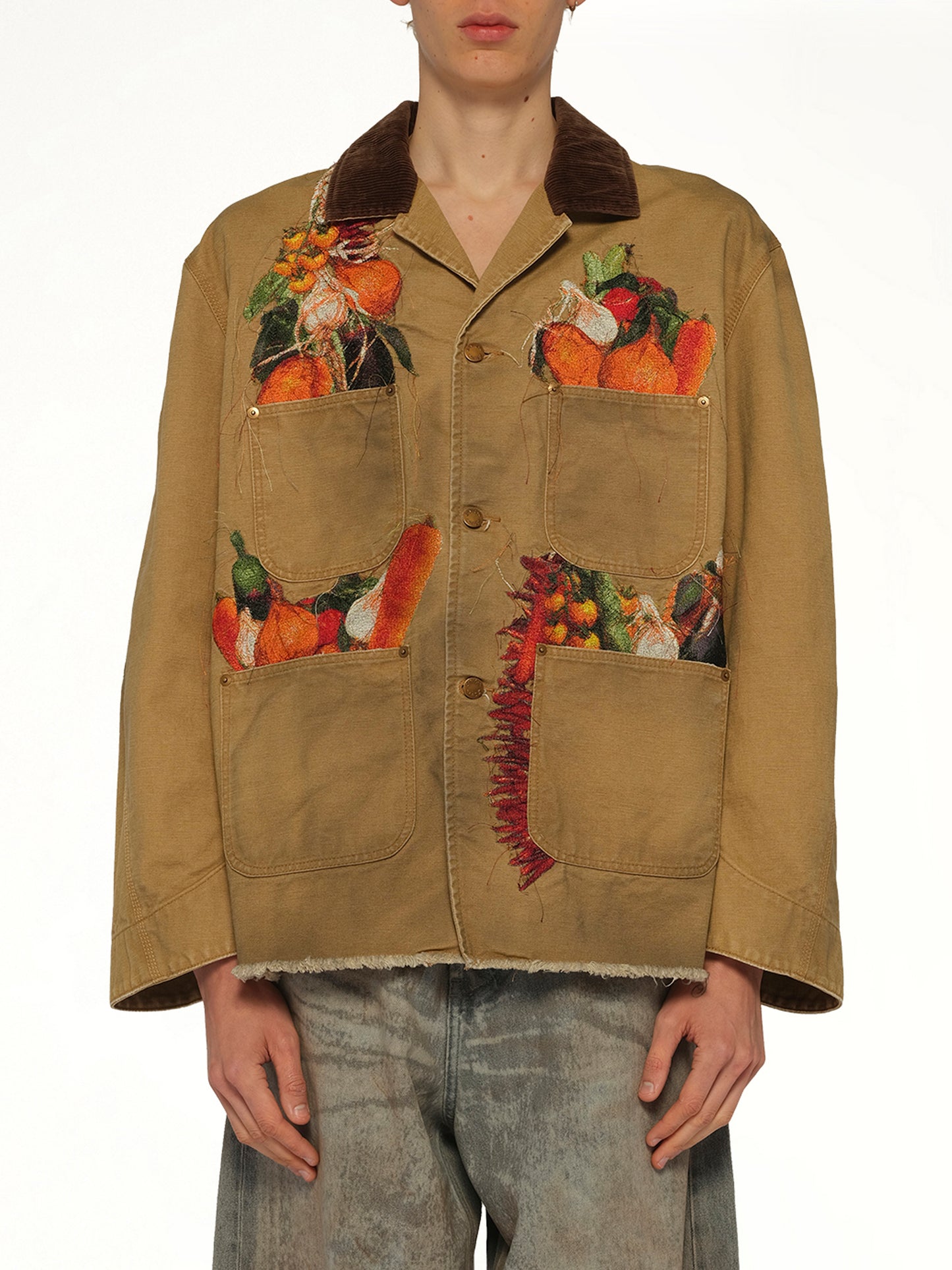 Vegetable Embroidery Work Jacket in Beige
