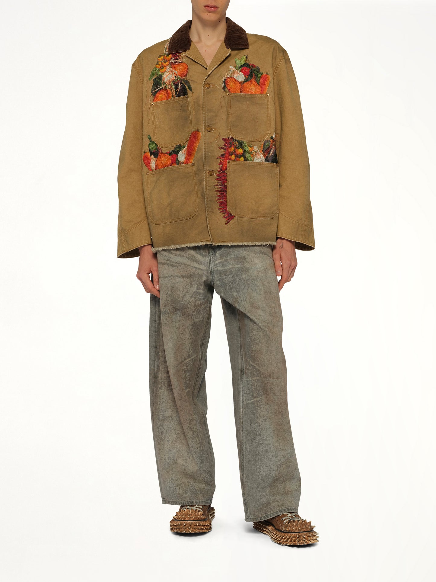 Vegetable Embroidery Work Jacket in Beige