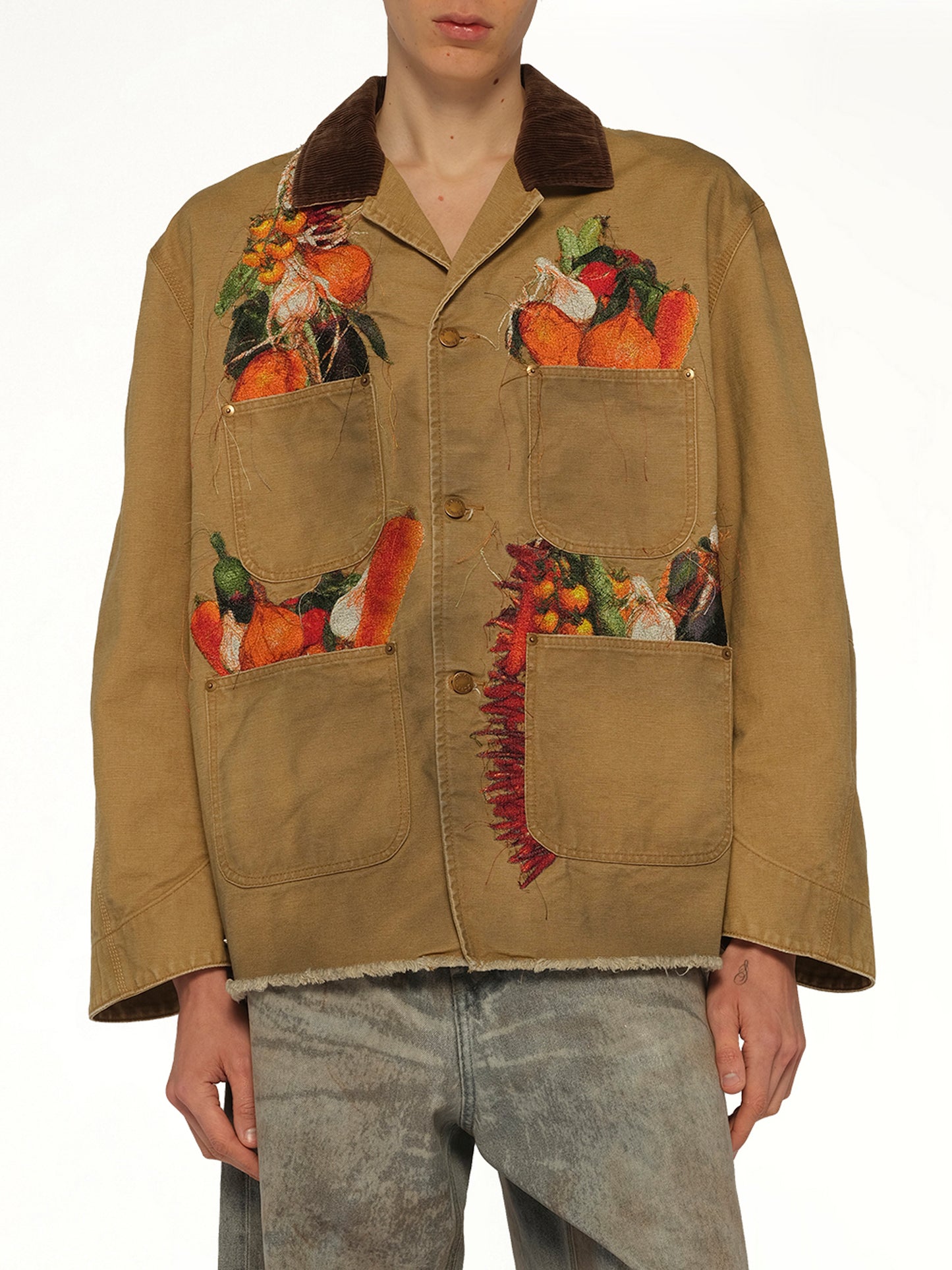 Vegetable Embroidery Work Jacket in Beige
