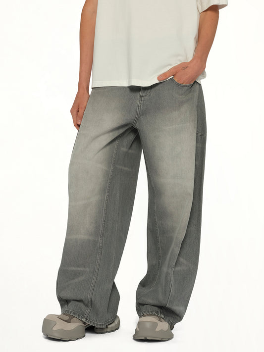 Washed Denim Trousers in Grey