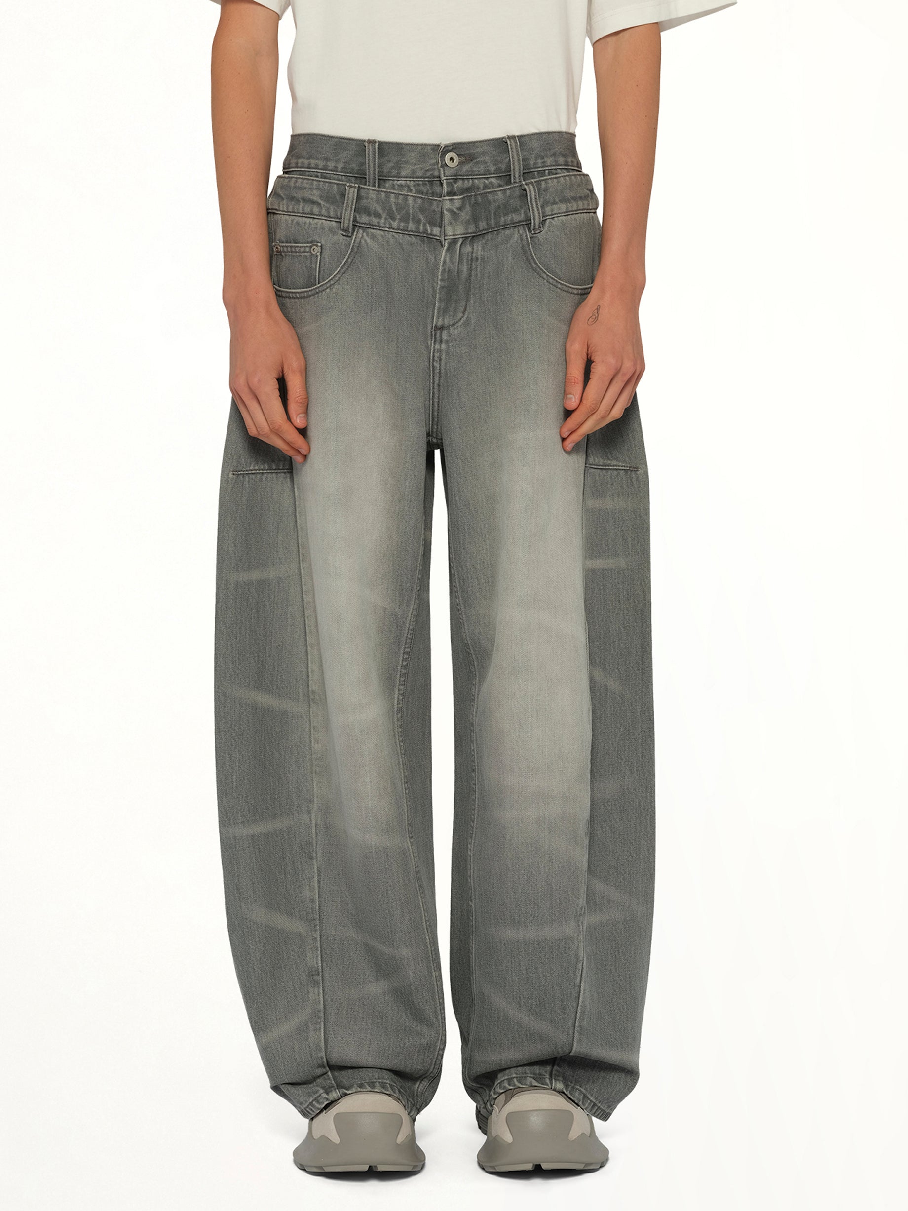 Washed Denim Trousers in Grey