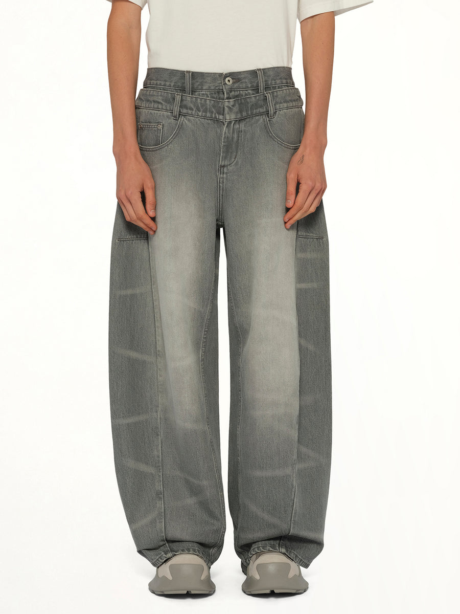 Washed Denim Trousers in Grey