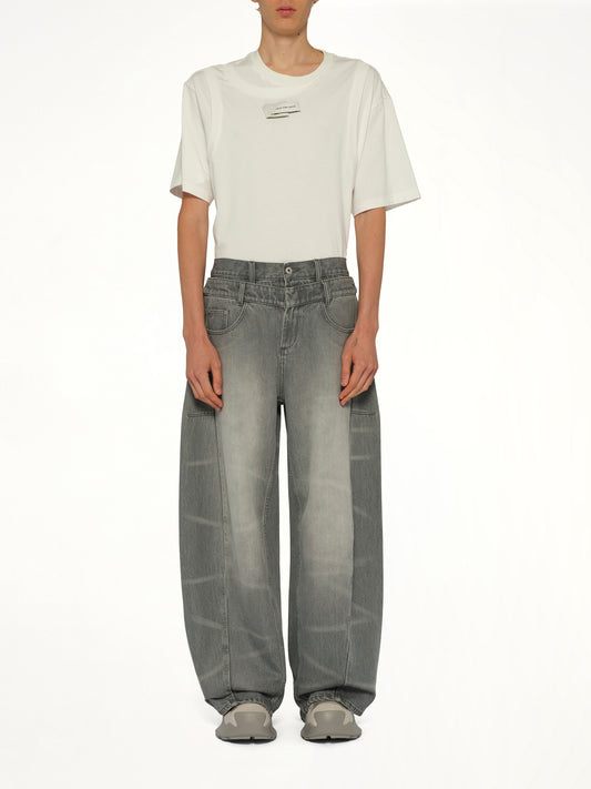 Washed Denim Trousers in Grey