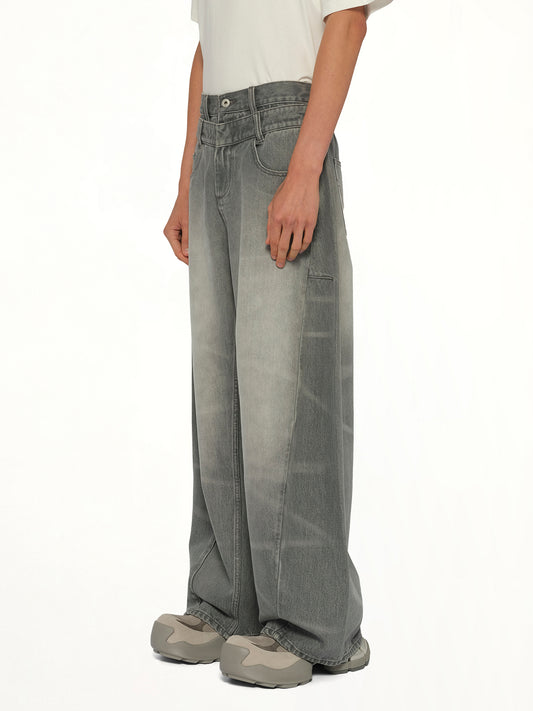 Washed Denim Trousers in Grey