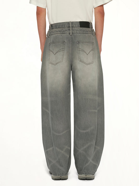 Washed Denim Trousers in Grey