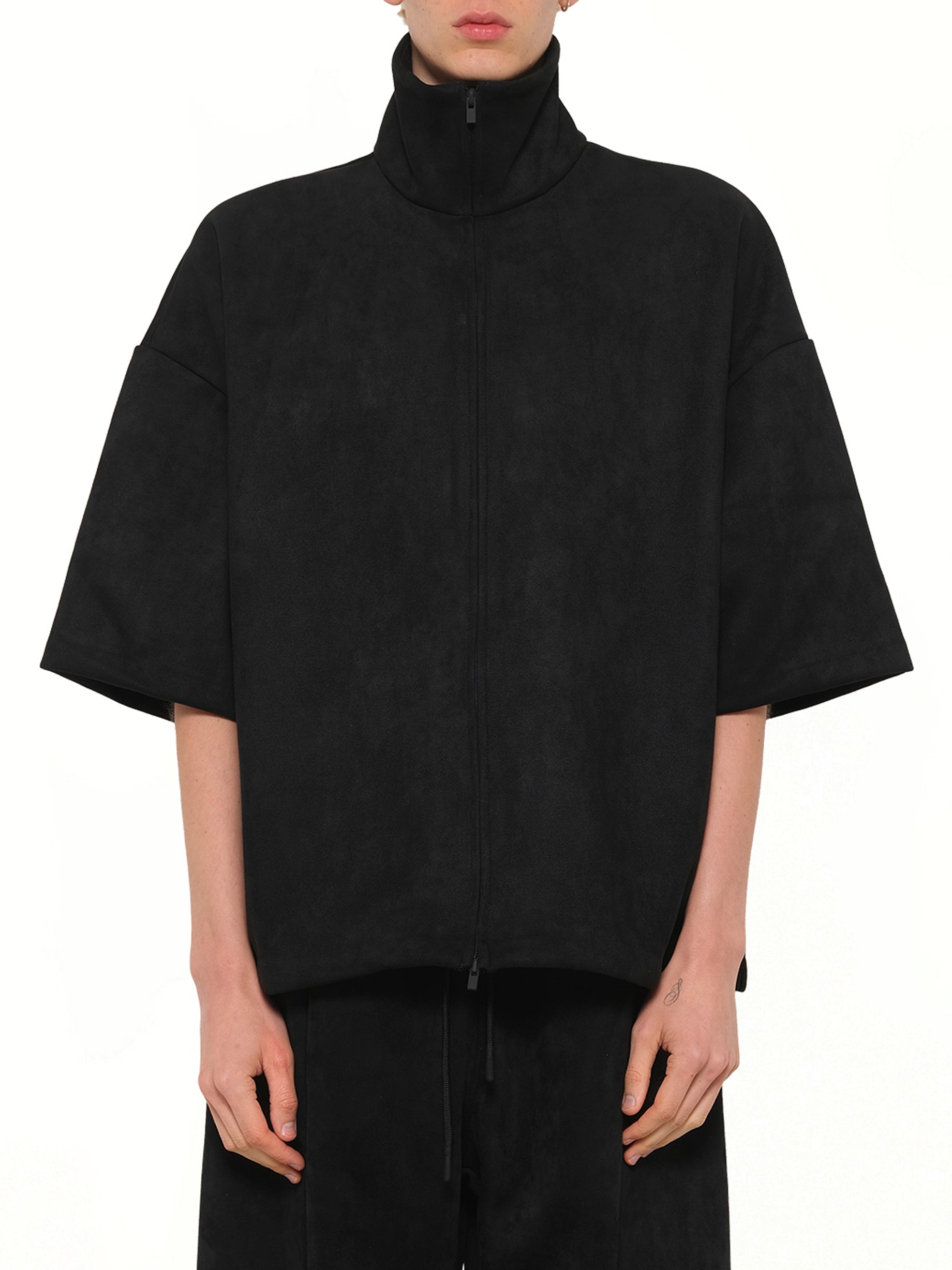 High Neck 3/4 Sleeve Jacket in Vintage Black