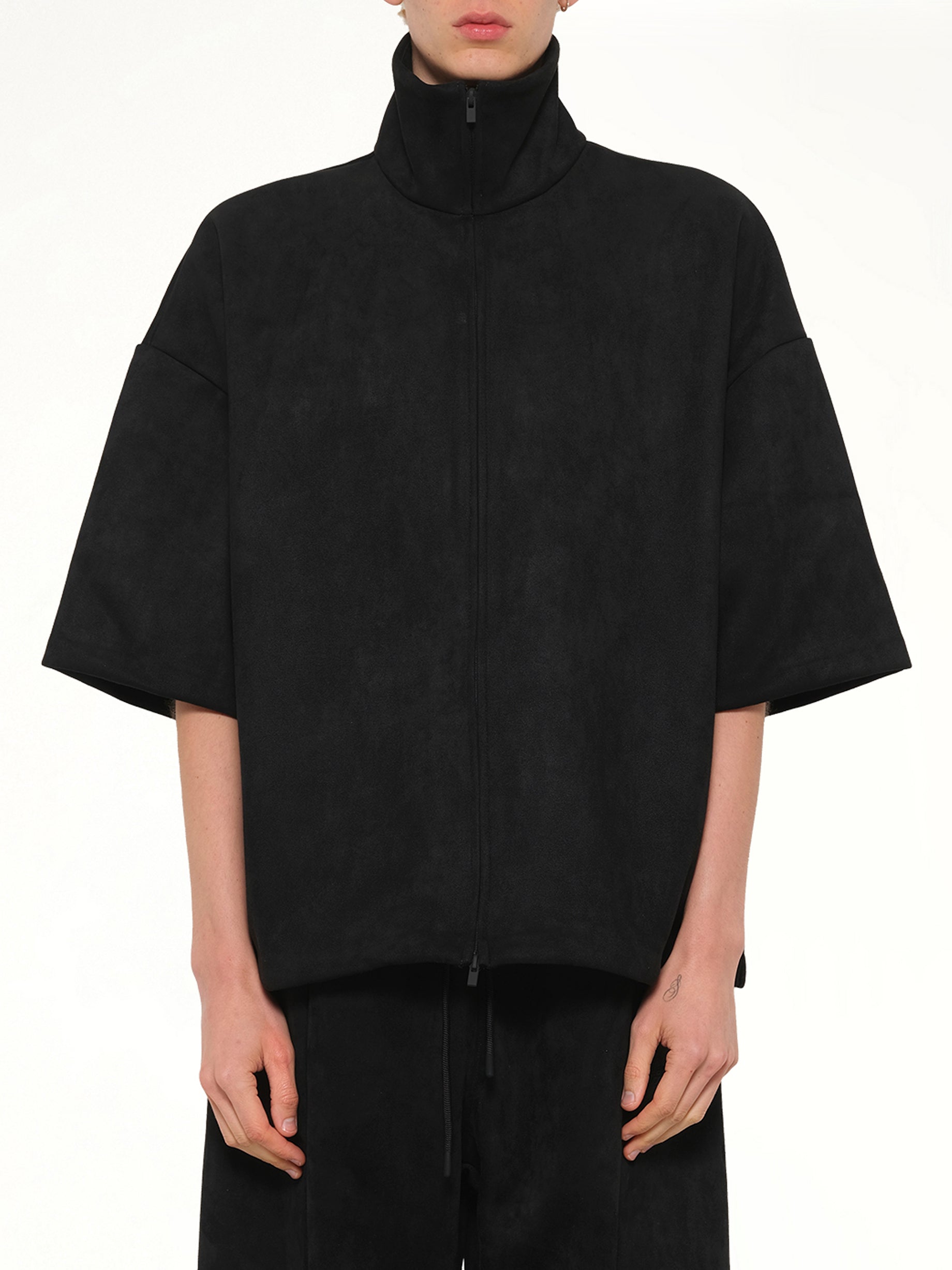 High Neck 3/4 Sleeve Jacket in Vintage Black