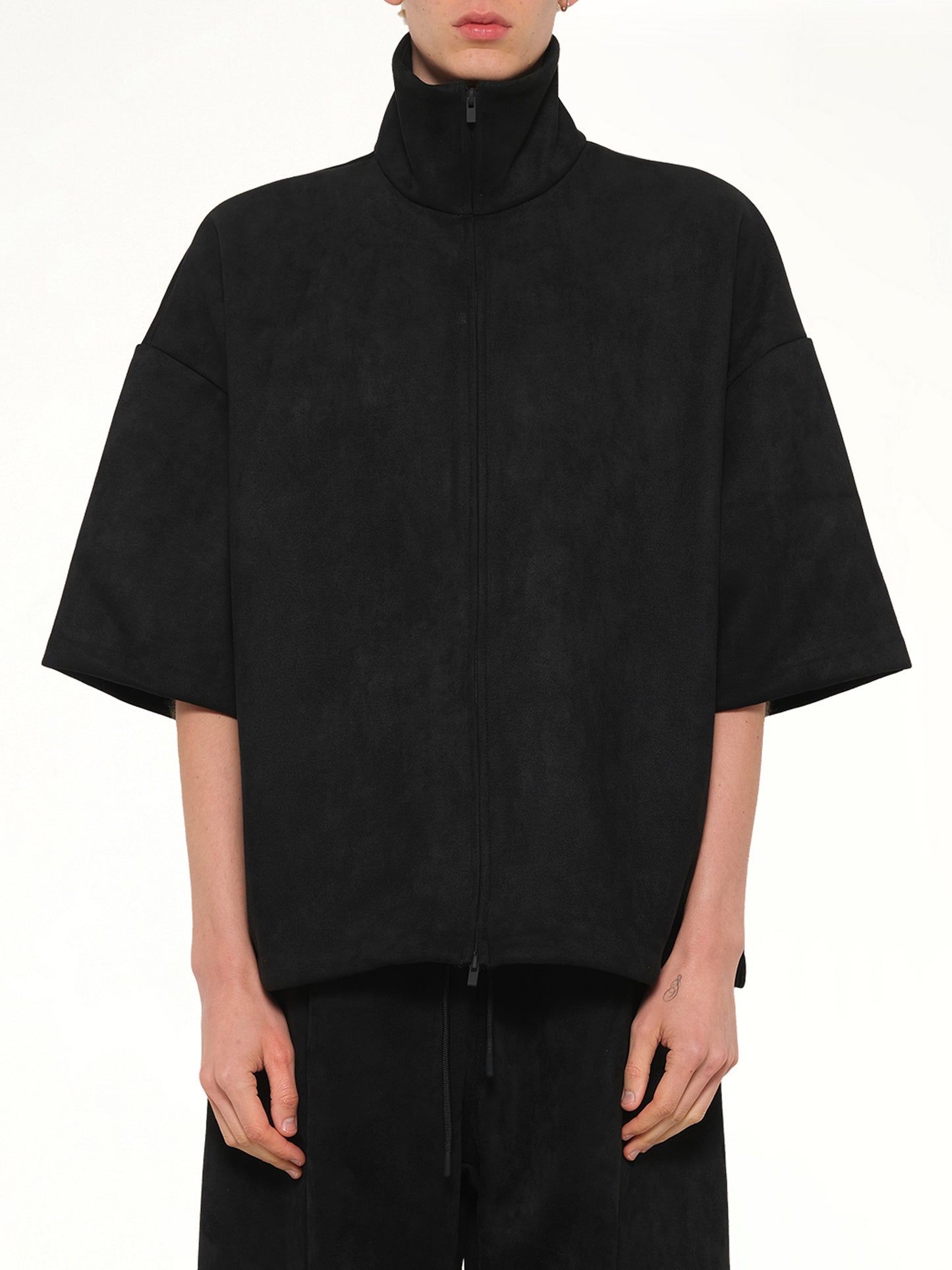 High Neck 3/4 Sleeve Jacket in Vintage Black