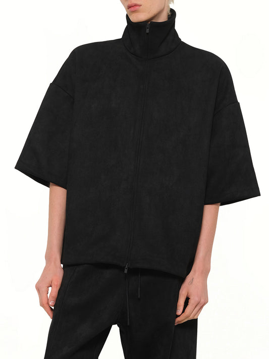 High Neck 3/4 Sleeve Jacket in Vintage Black