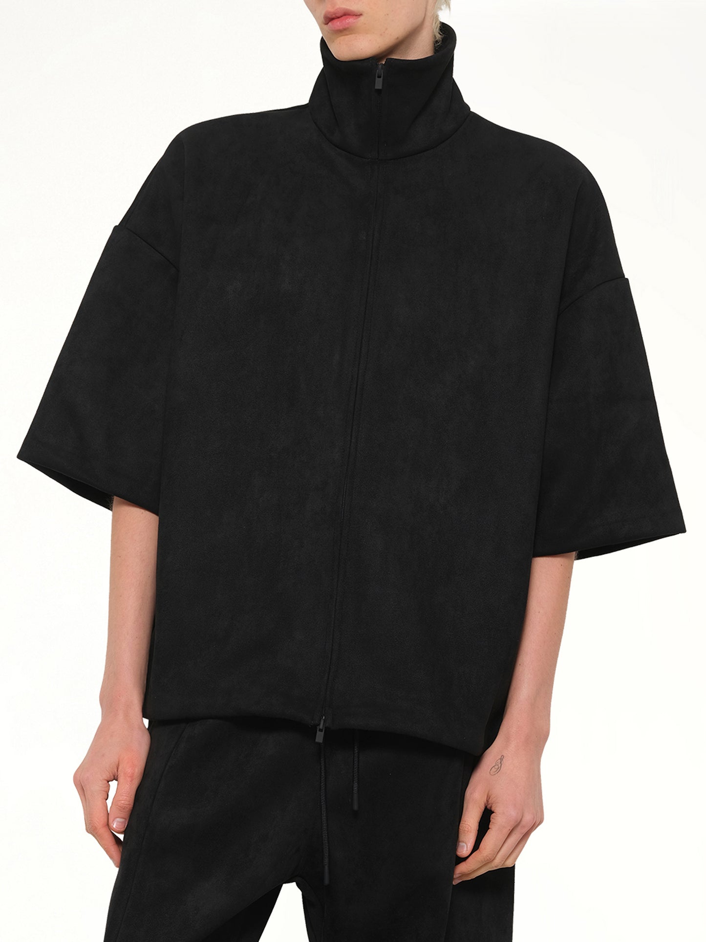 High Neck 3/4 Sleeve Jacket in Vintage Black