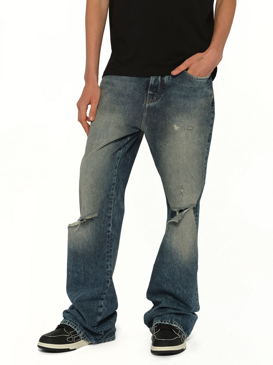 Slashed Bootcut Jean in Denim Lapis