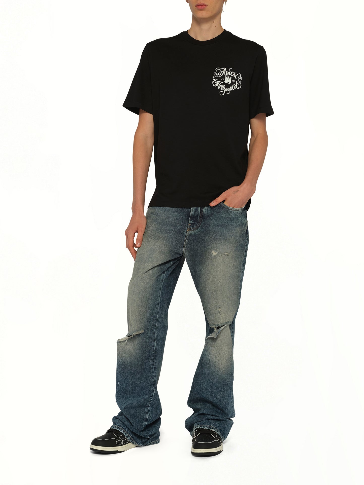 Slashed Boot Cut Jean in Denim Lapis