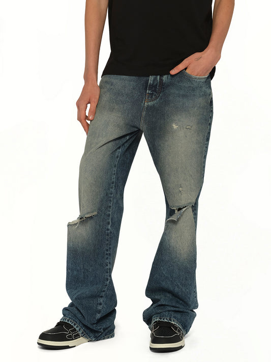 Slashed Boot Cut Jean in Denim Lapis