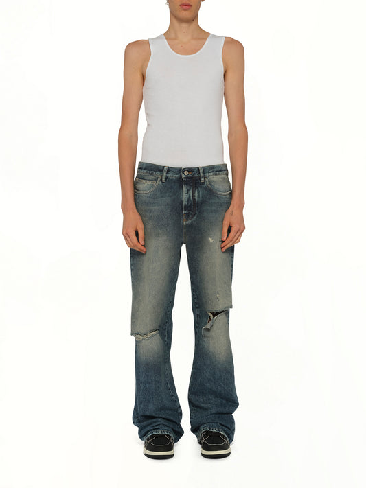 Slashed Boot Cut Jean in Denim Lapis