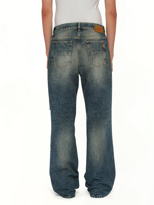 Slashed Boot Cut Jean in Denim Lapis