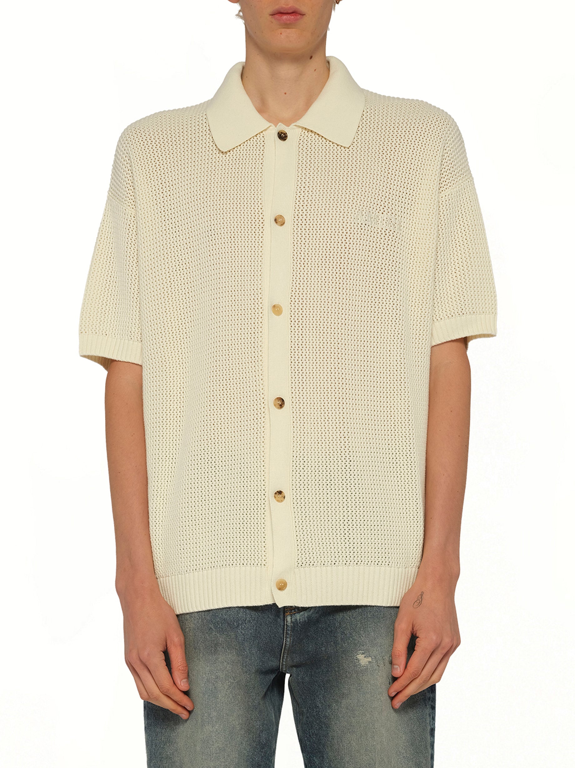 Amiri Crochet Mesh Shirt in Ivory