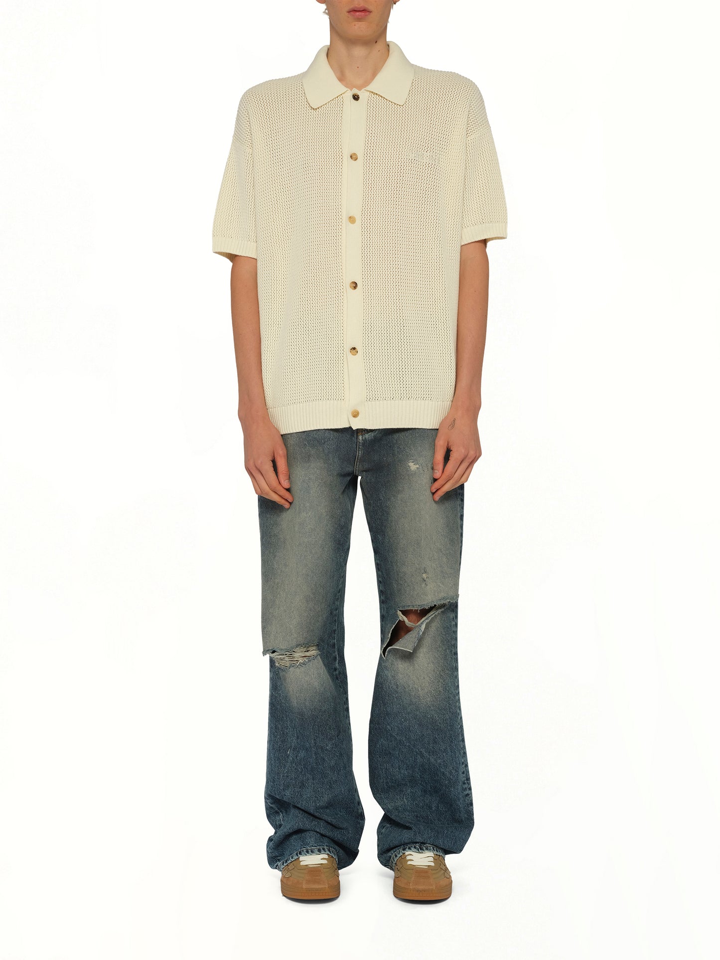 Amiri Crochet Mesh Shirt in Ivory