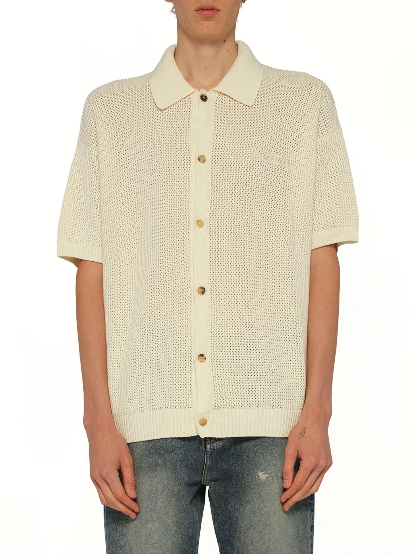 Amiri Crochet Mesh Shirt in Ivory