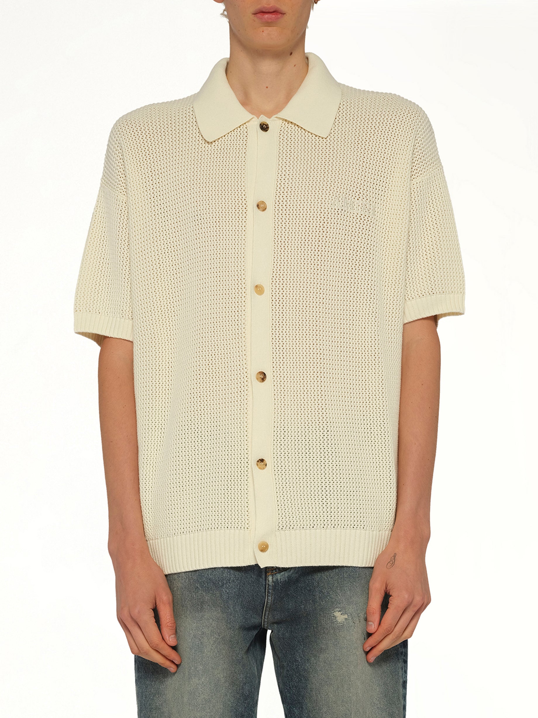 Amiri Crochet Mesh Shirt in Ivory