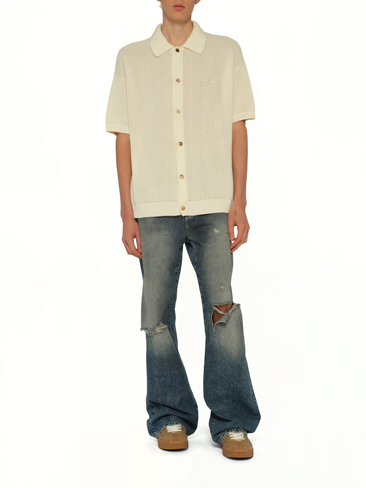 Amiri Crochet Mesh Shirt in Ivory