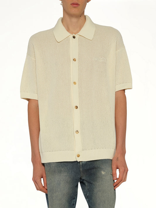 Amiri Crochet Mesh Shirt in Ivory