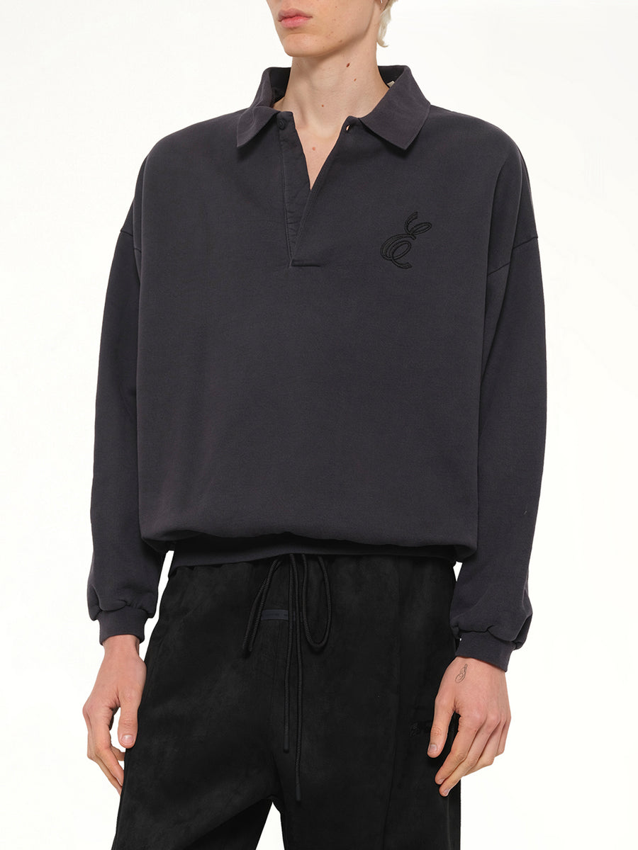 Classic Polo Sweatshirt in Vintage Black