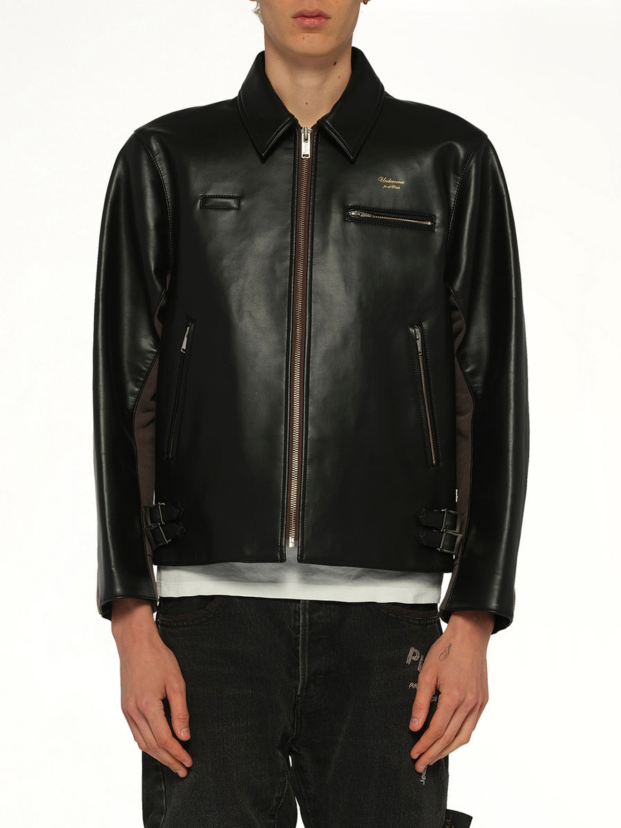 Faux Leather Blouson in Black