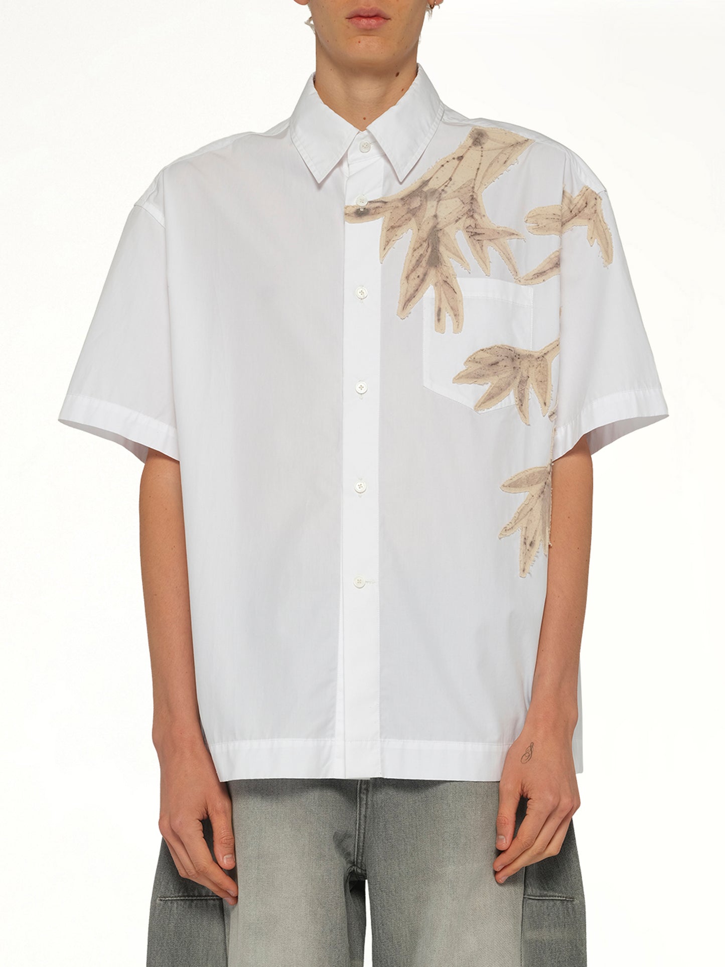 Bamboo Printed Short Sleeve Shirt in White