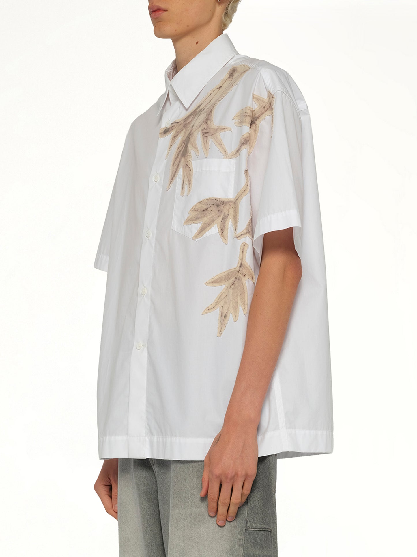 Bamboo Printed Short Sleeve Shirt in White