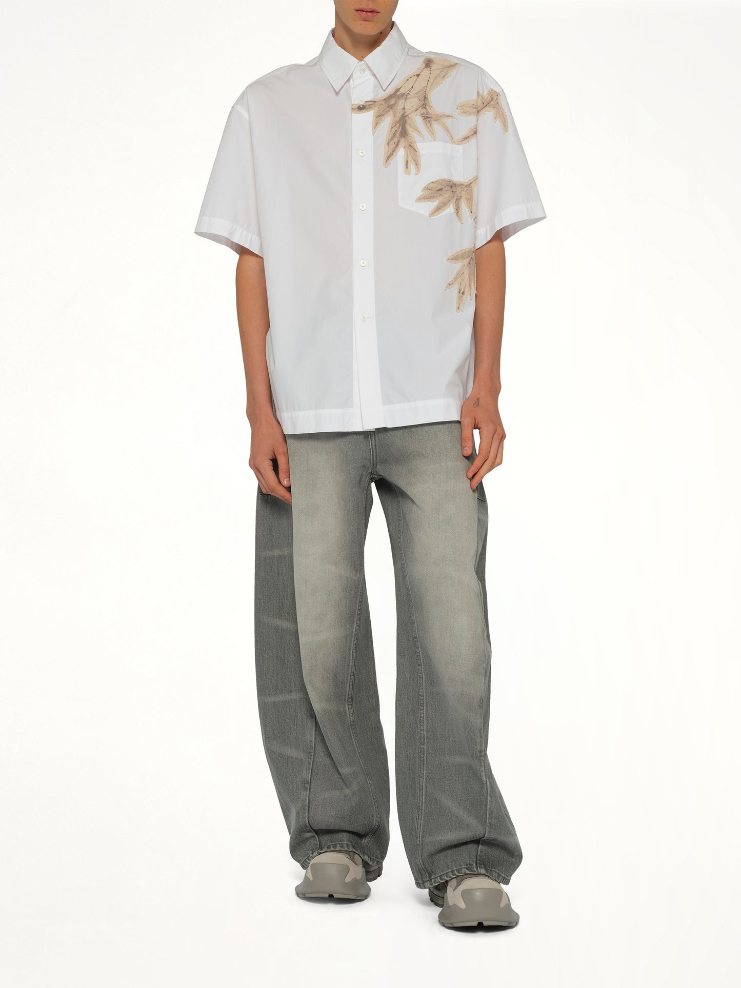 Bamboo Printed Short Sleeve Shirt in White