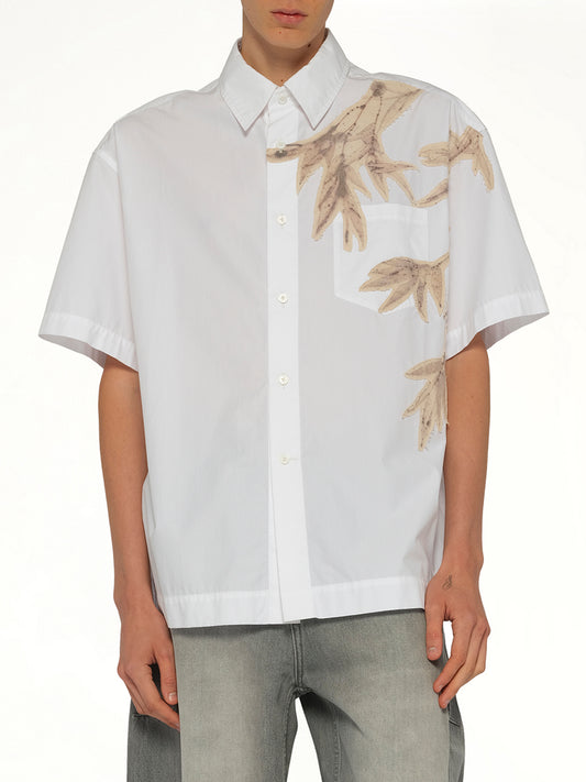 Bamboo Printed Short Sleeve Shirt in White