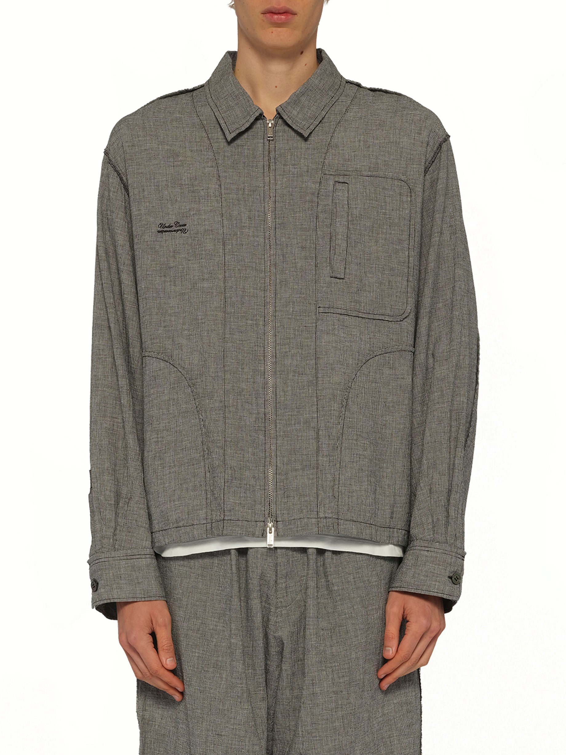 Linen Stripe Blouson in White/Black