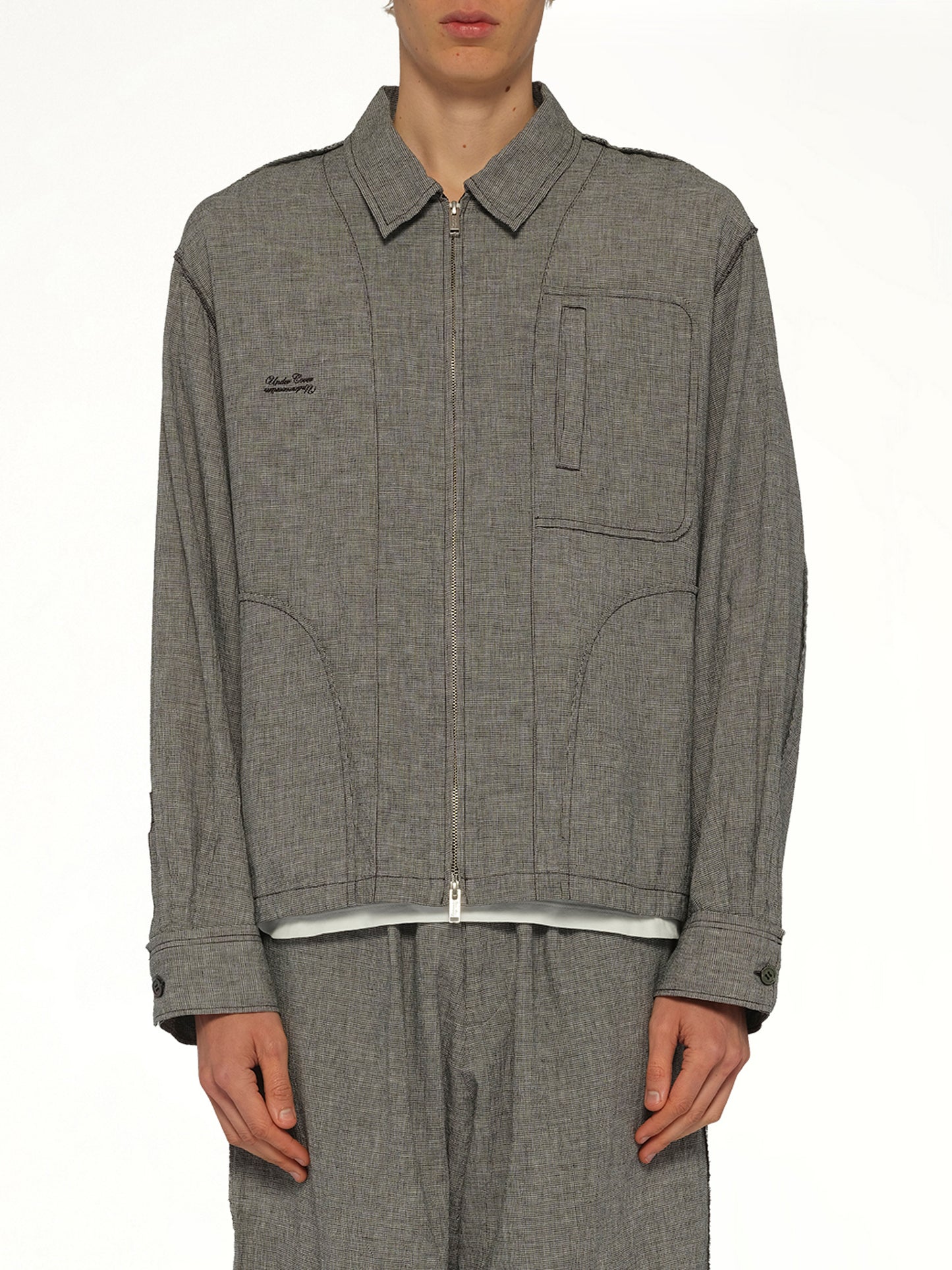 Linen Stripe Blouson in White/Black