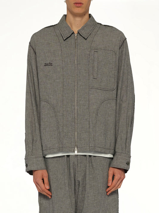 Linen Stripe Blouson in White/Black