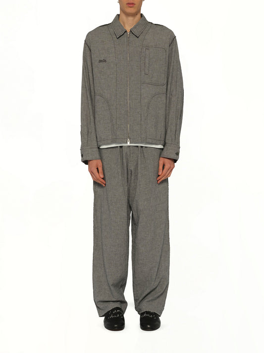 Linen Stripe Blouson in White/Black