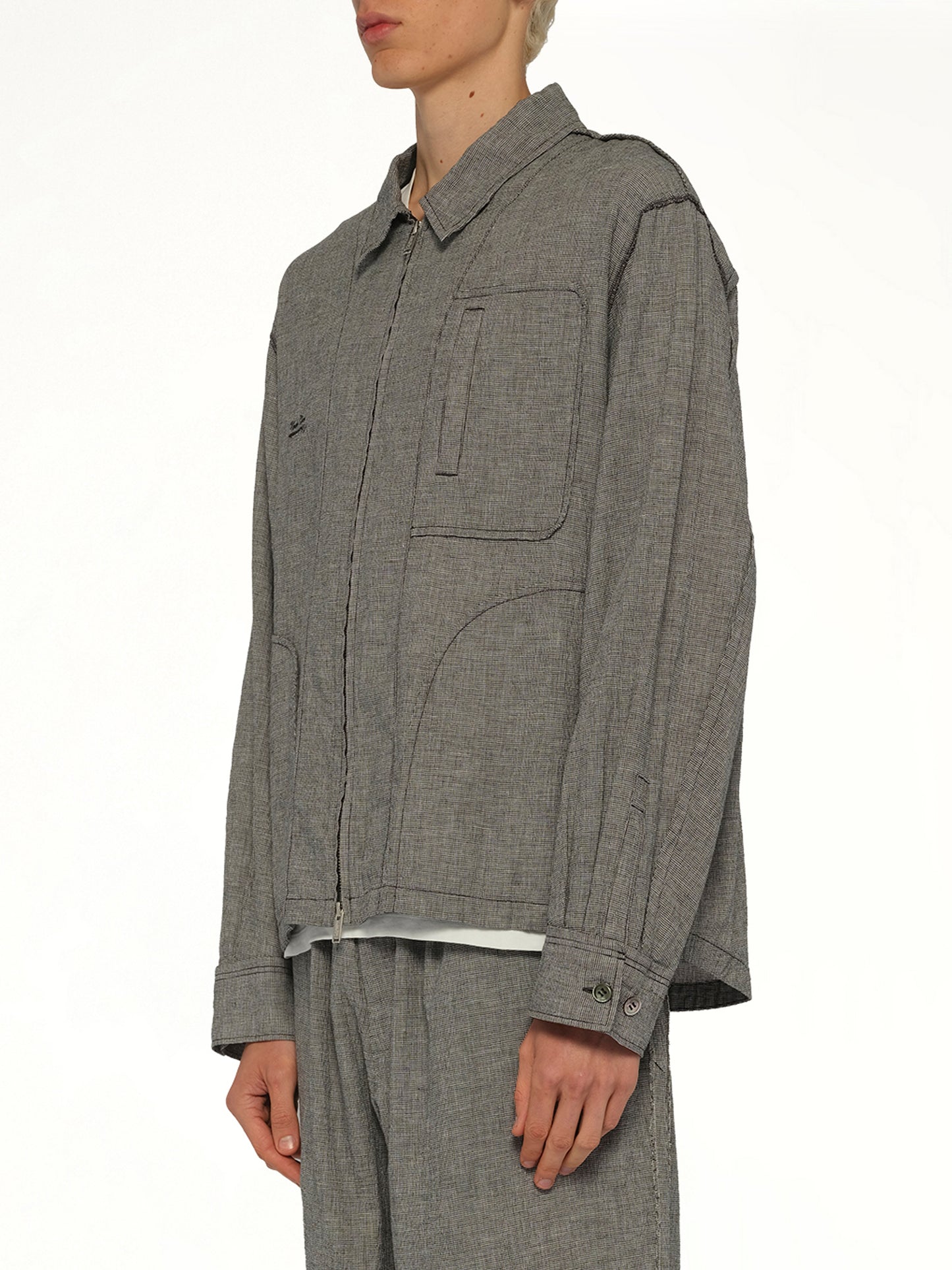 Linen Stripe Blouson in White/Black