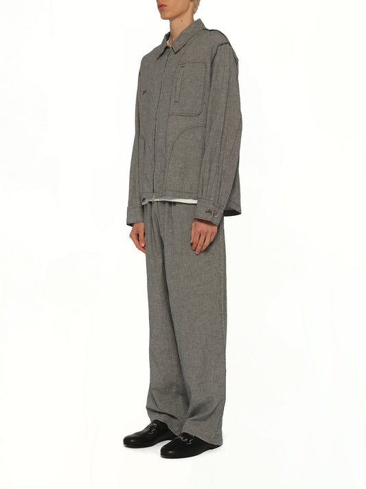 Linen Stripe Blouson in White/Black