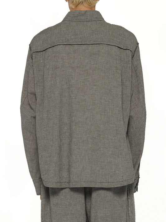 Linen Stripe Blouson in White/Black