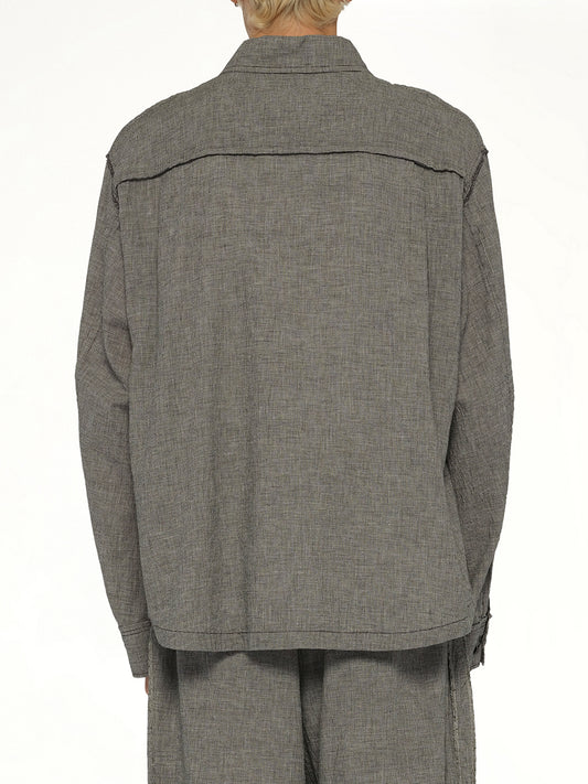 Linen Stripe Blouson in White/Black