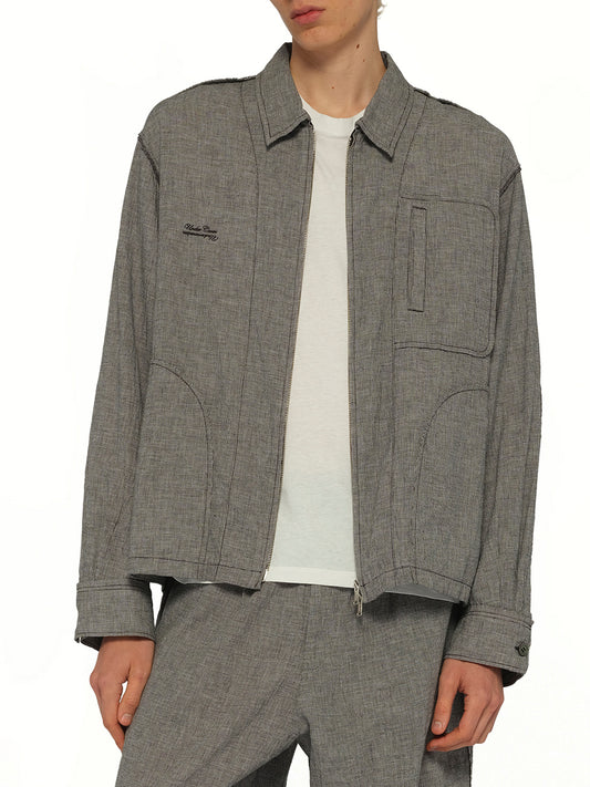 Linen Stripe Blouson in White/Black