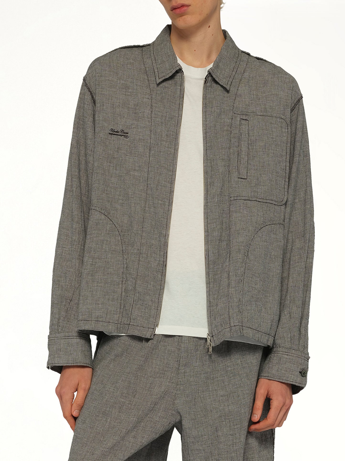 Linen Stripe Blouson in White/Black