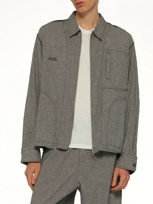 Linen Stripe Blouson in White/Black