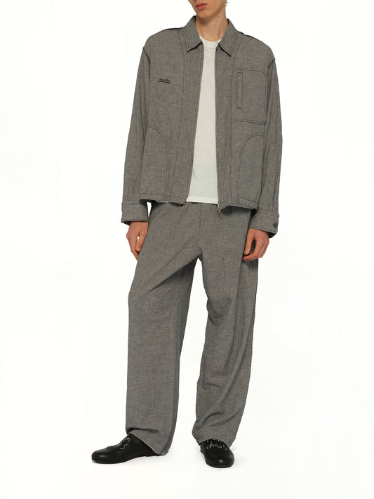 Linen Stripe Blouson in White/Black