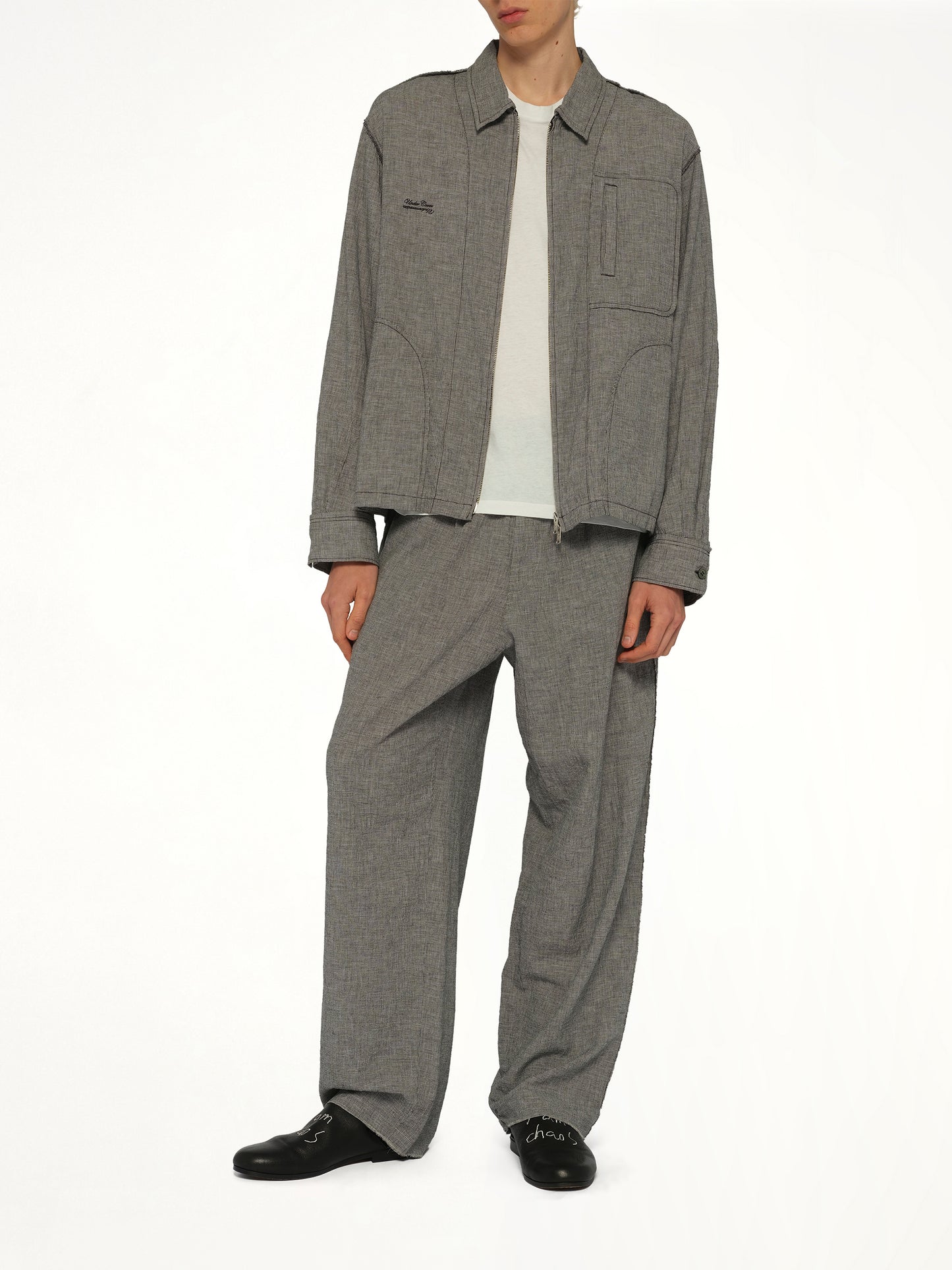 Linen Stripe Blouson in White/Black